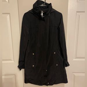 Calvin Klein womens black long raincoat, size medium.